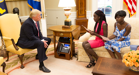 US President, Donald Trump with the Chibok school girls